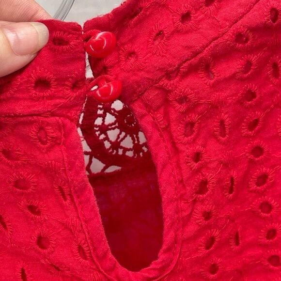 Shein Womens Blouse Top Eyelet Embroidered 100% Cotton Short Sleeve Red Small - Picture 4 of 13